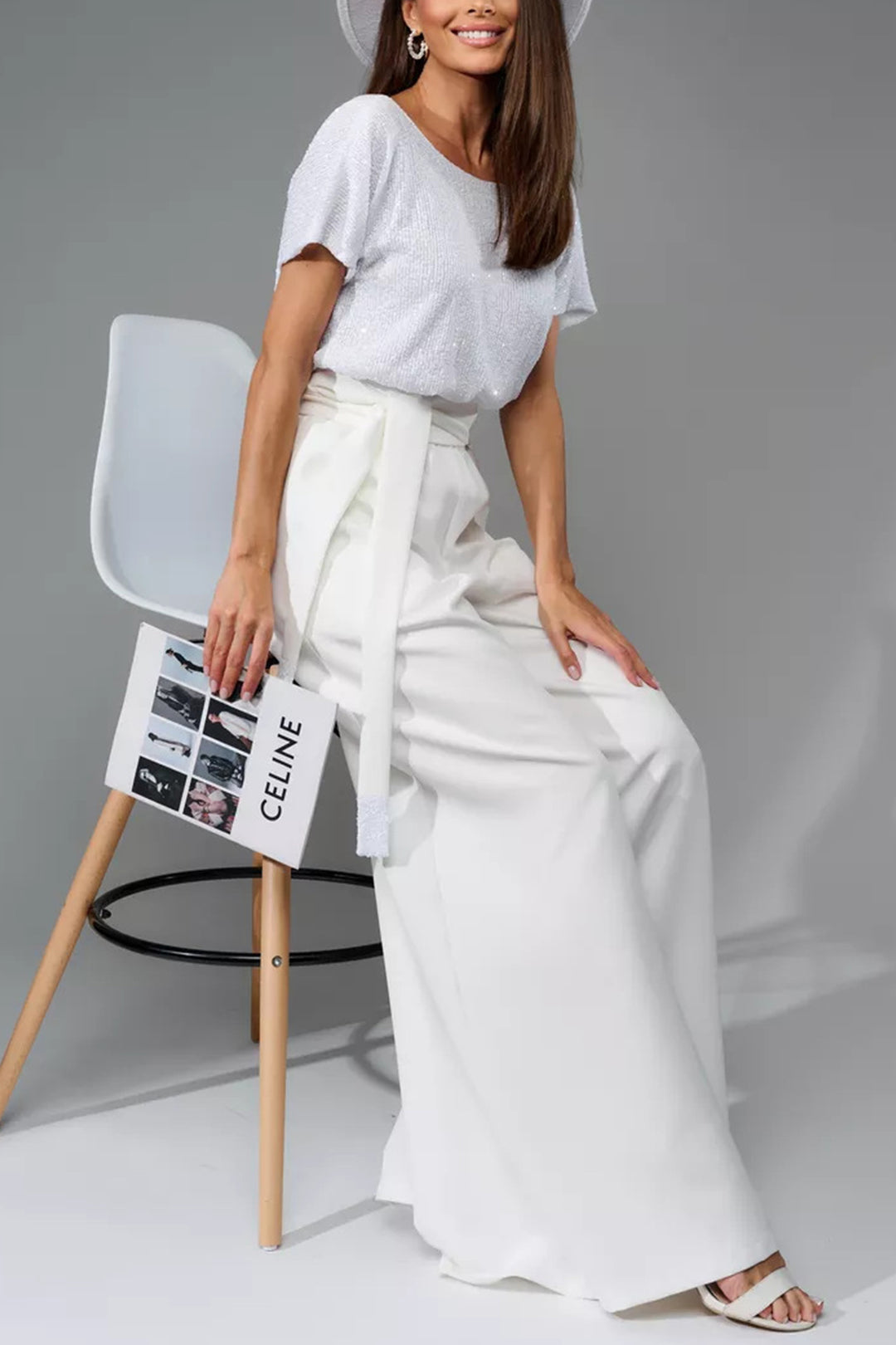 Sequin Patchwork Short Sleeve High Waist Jumpsuits Pink · XL