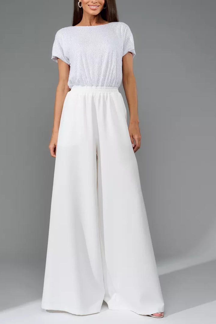 Sequin Patchwork Short Sleeve High Waist Jumpsuits Pink · M