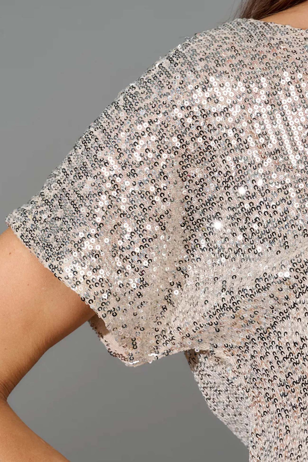 Sequin Patchwork Short Sleeve High Waist Jumpsuits Apricot  · XL