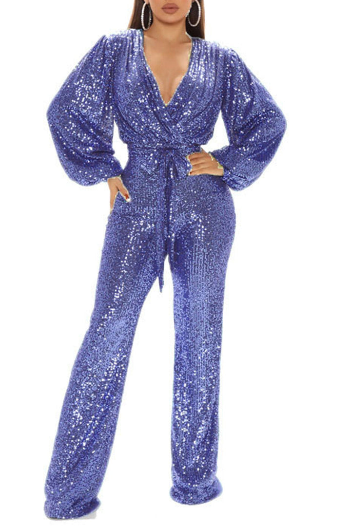 Sequin V Neck Strappy Jumpsuits White · XL