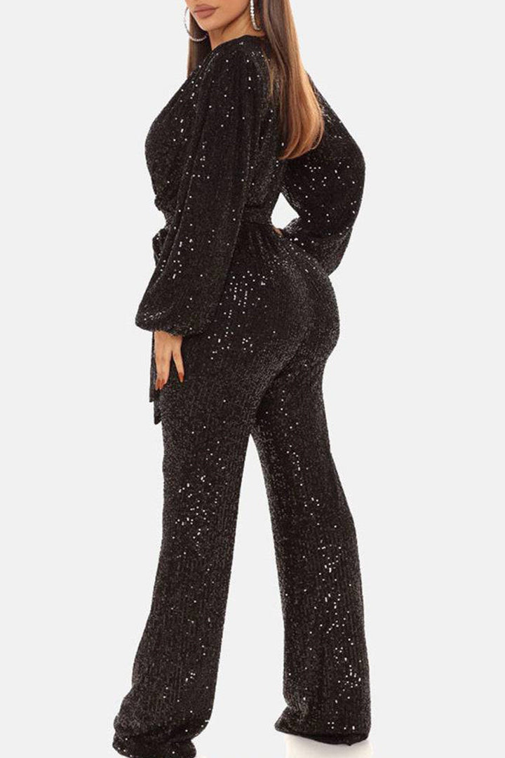 Sequin V Neck Strappy Jumpsuits White · M