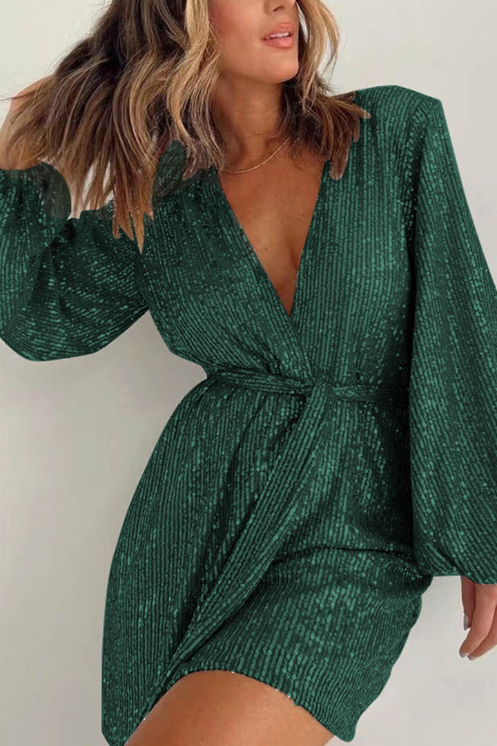 Sequin V Neck Tie-up Rompers Black · XL