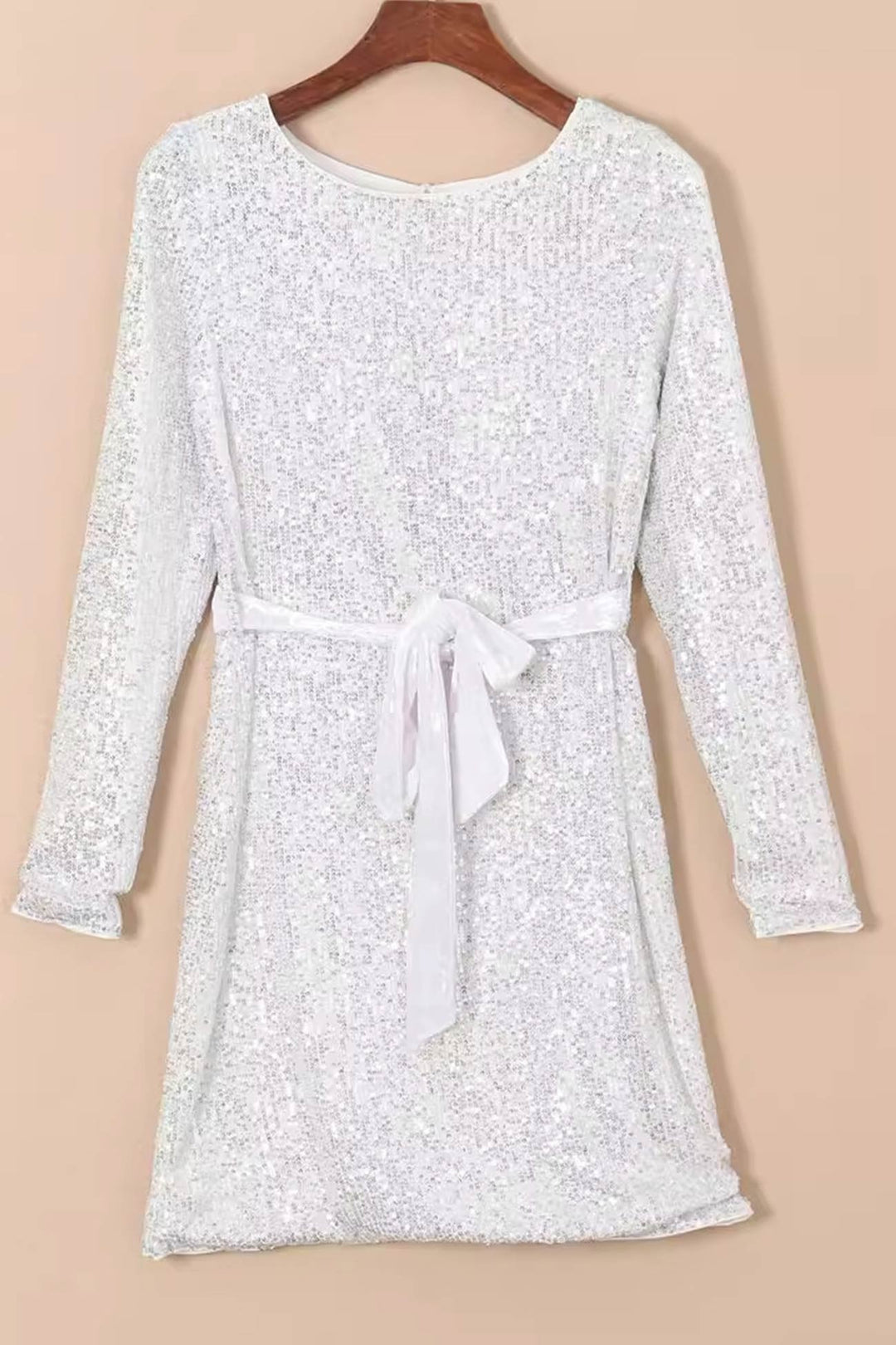 Sequins Long Sleeve Pack Hip Mini Dress Silver · L