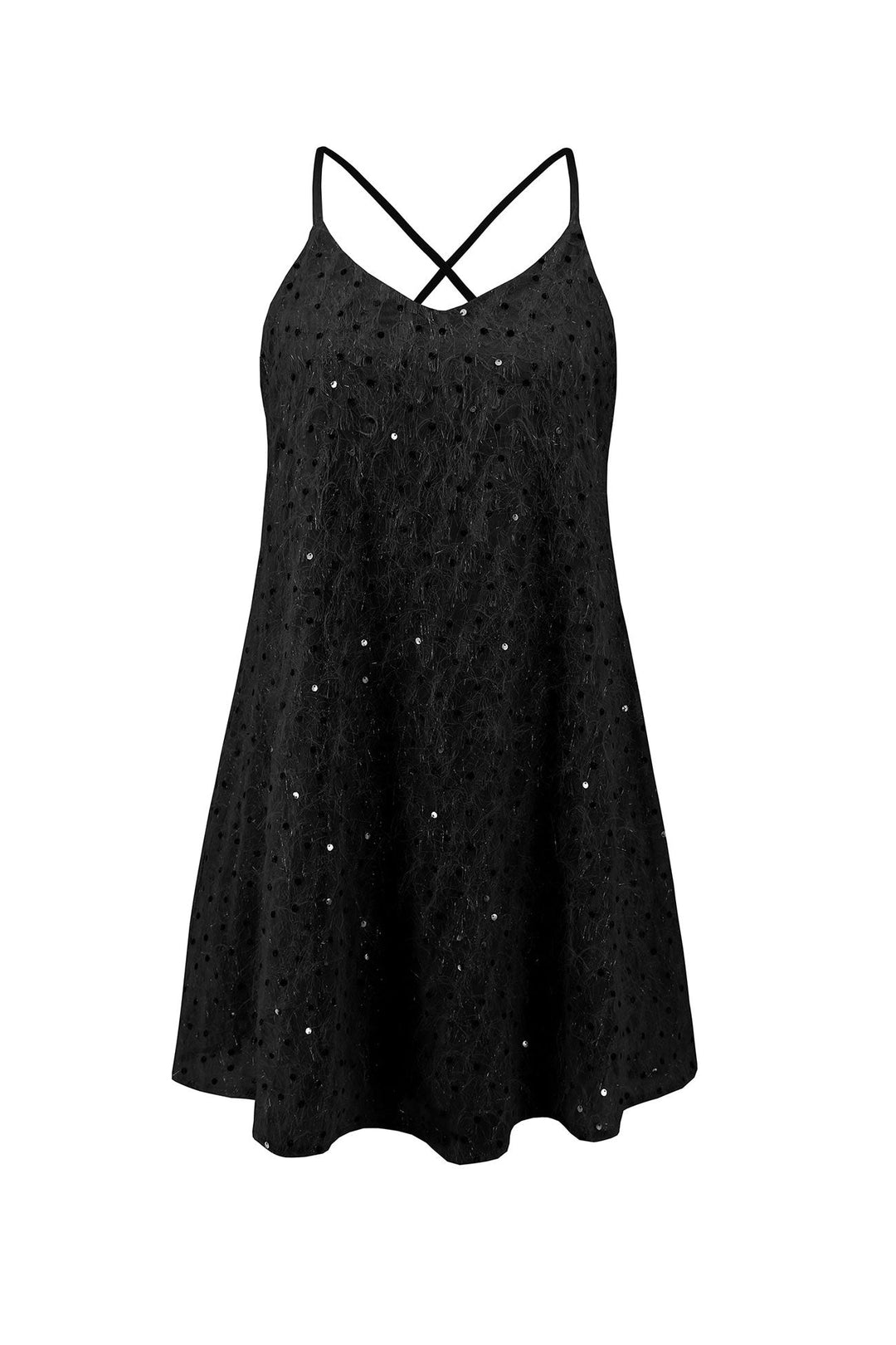 Sequins Low Cut Crisscross Back Mini Dress Black · L