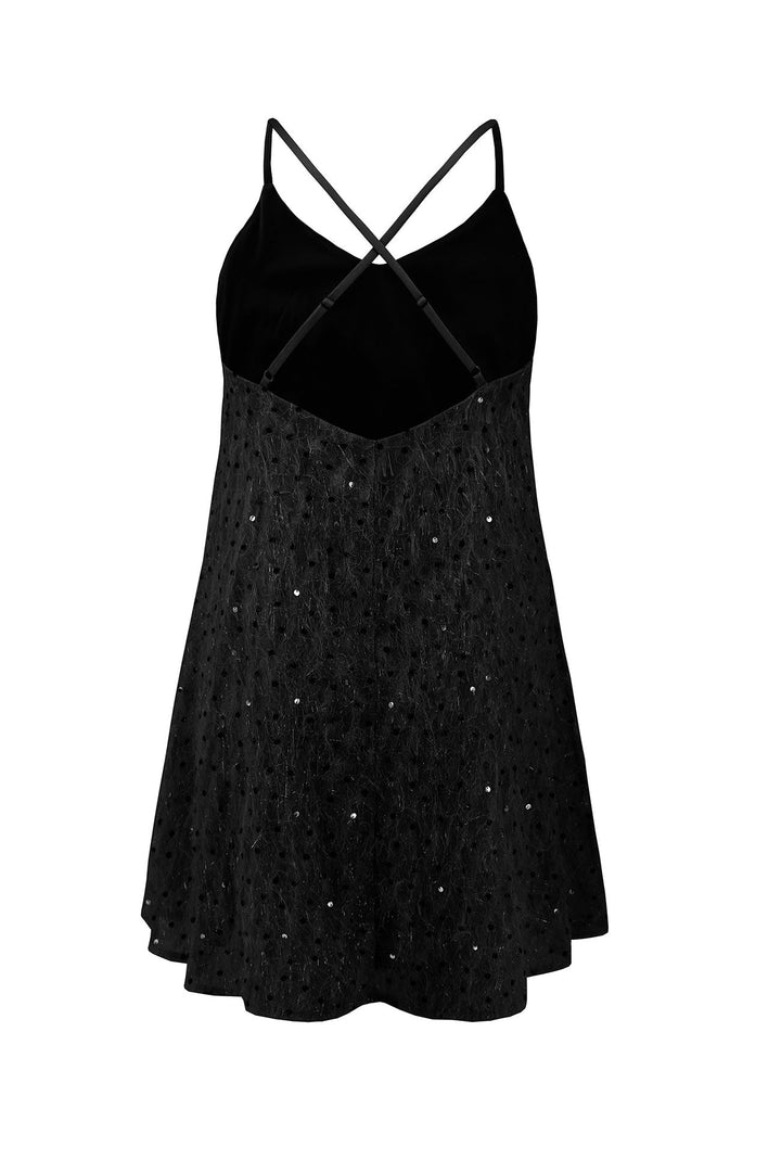 Sequins Low Cut Crisscross Back Mini Dress Black · XL