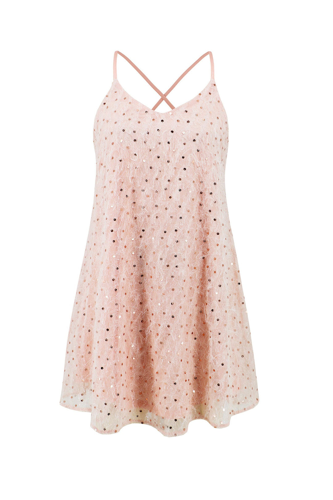 Sequins Low Cut Crisscross Back Mini Dress Pink · M