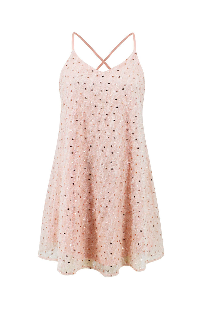 Sequins Low Cut Crisscross Back Mini Dress Pink · M