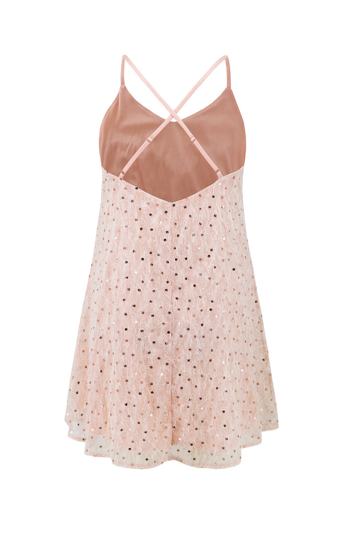 Sequins Low Cut Crisscross Back Mini Dress Pink · L