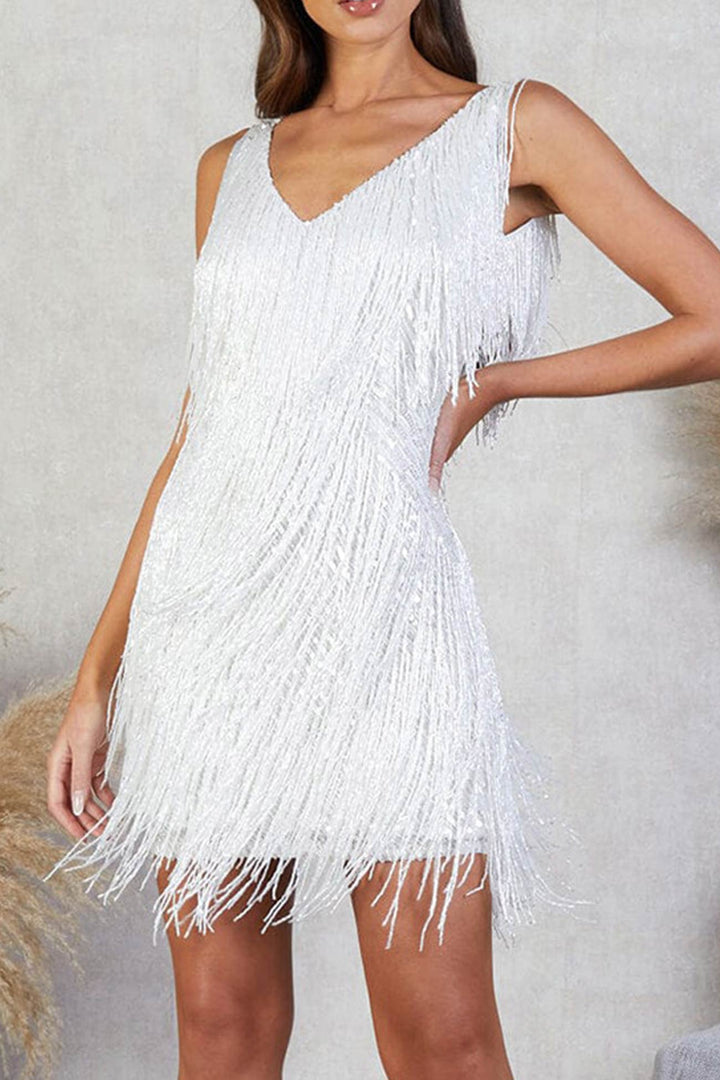 Sequins Tassel Tank Mini Dress Black · S