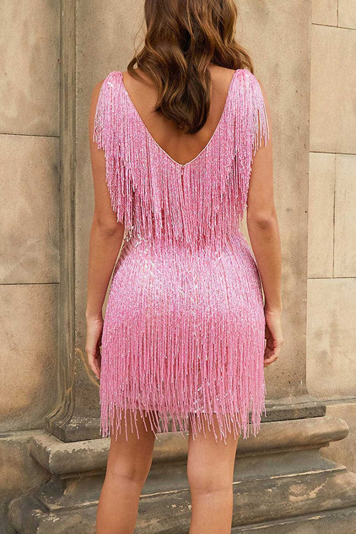 Sequins Tassel Tank Mini Dress Gold · L