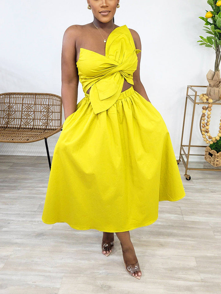 Knot Cutout Midi Dress Yellow / S
