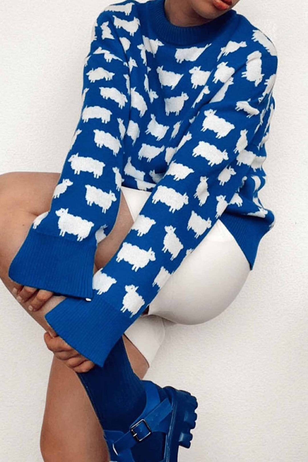 Sheep Crew Neck Long Sleeve Sweater Black · S