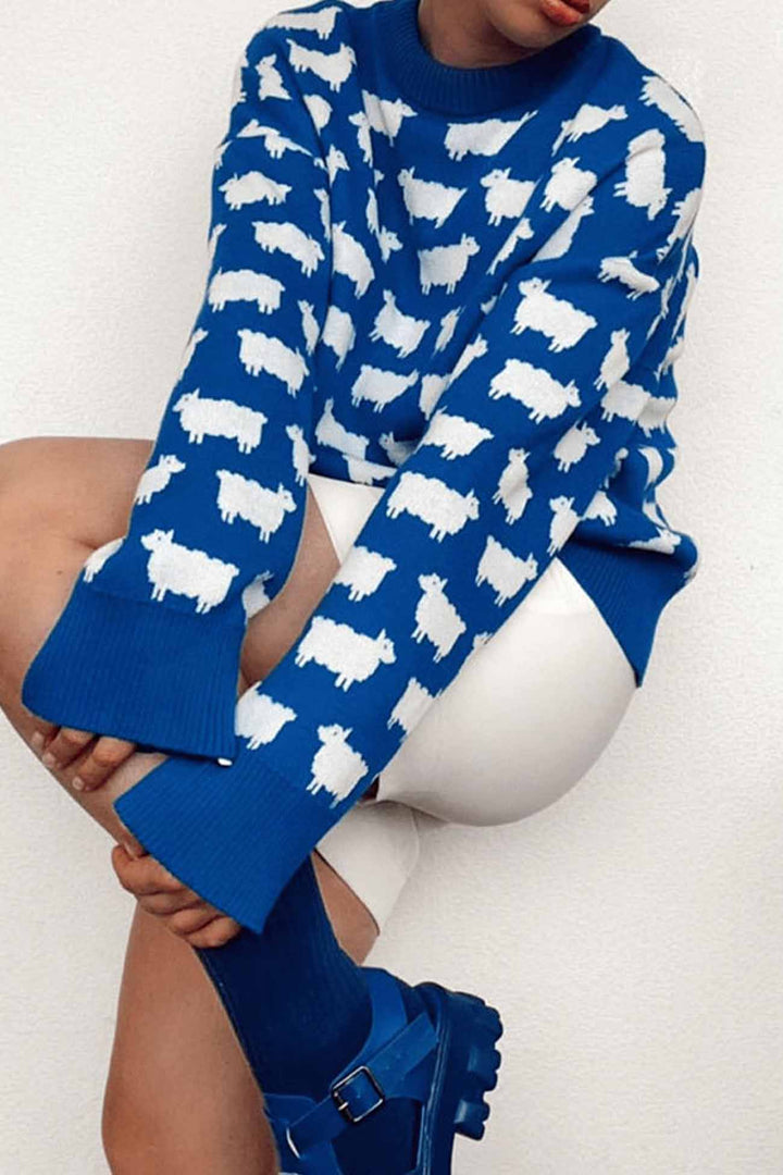 Sheep Crew Neck Long Sleeve Sweater Black · S