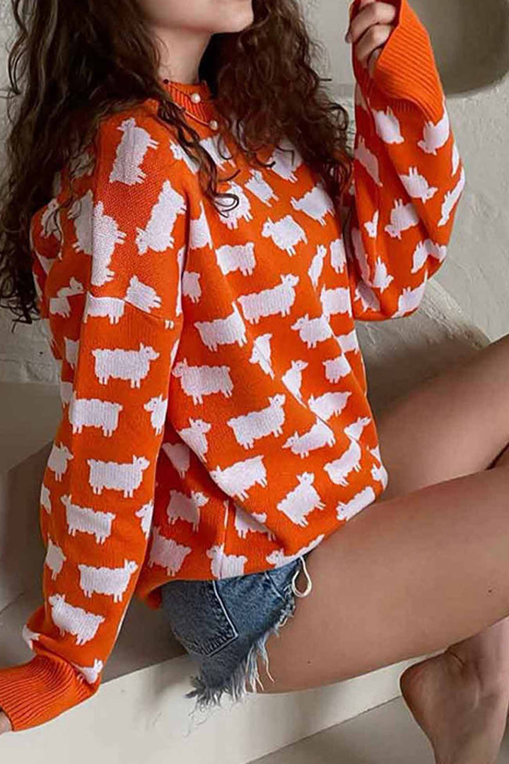 Sheep Crew Neck Long Sleeve Sweater Blue · M