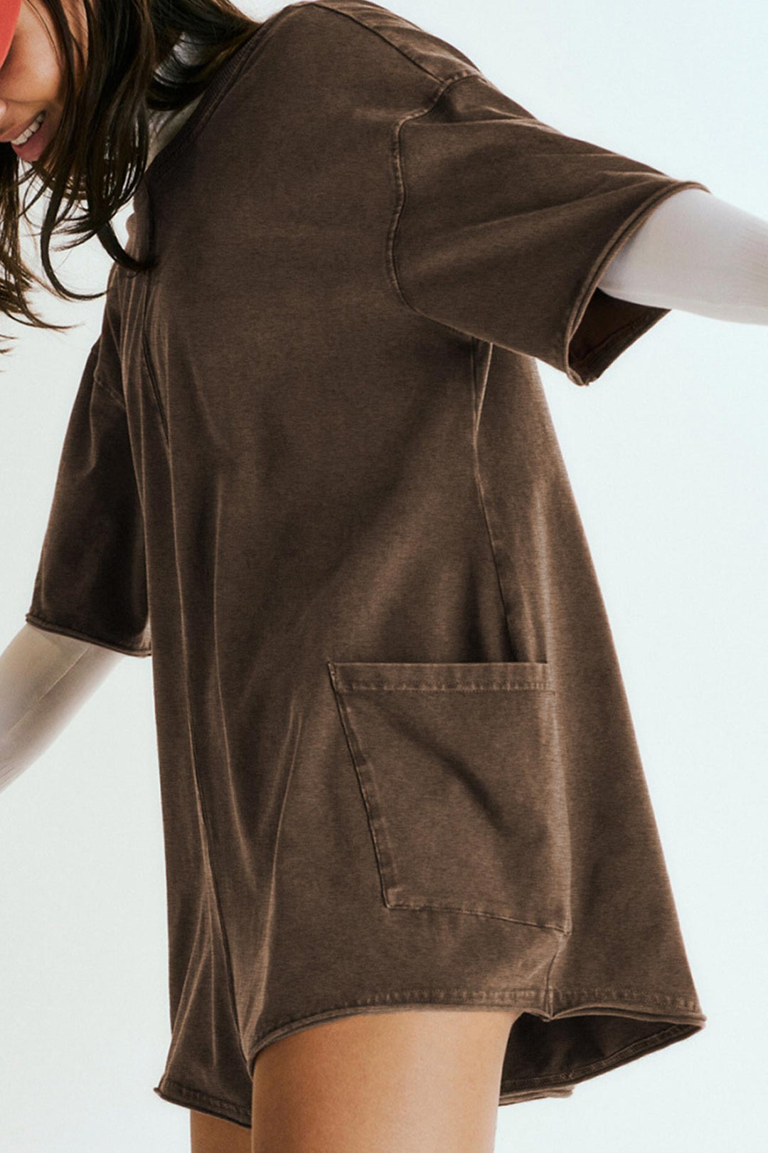 Short Sleeve Pocketed Backless Rompers Khaki · XL