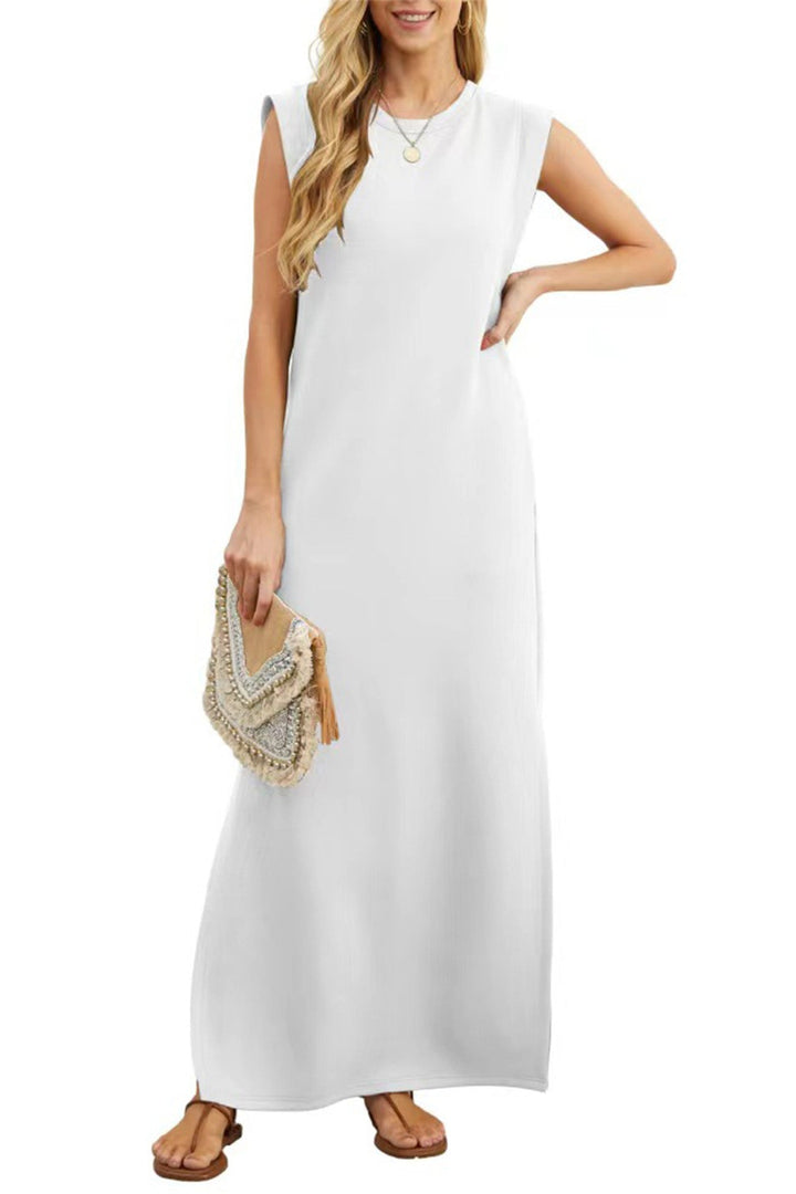Side Slit Pocket Tank Maxi Dress White · S