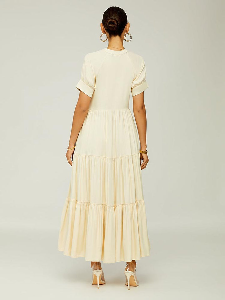 Solid Color Ruffle Dress Apricot / 2XL