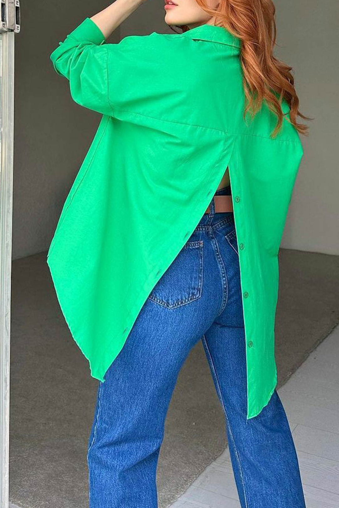 Single-breasted Back Slit Solid Blouse White · 2XL