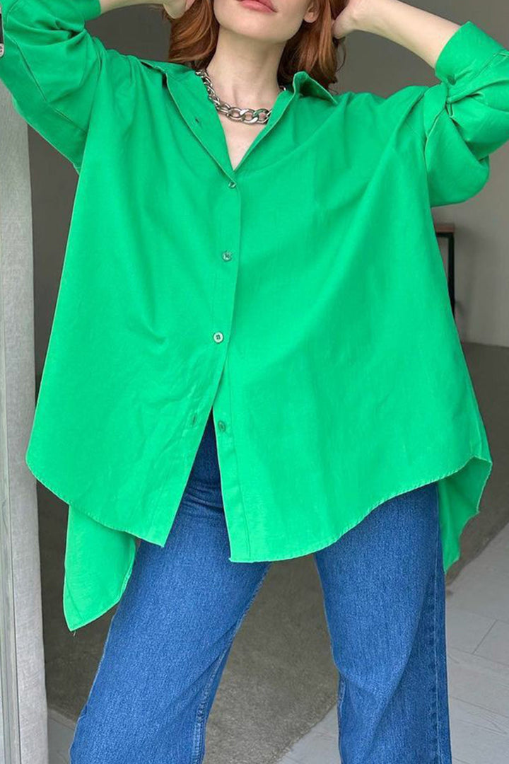 Single-breasted Back Slit Solid Blouse Kahki · S