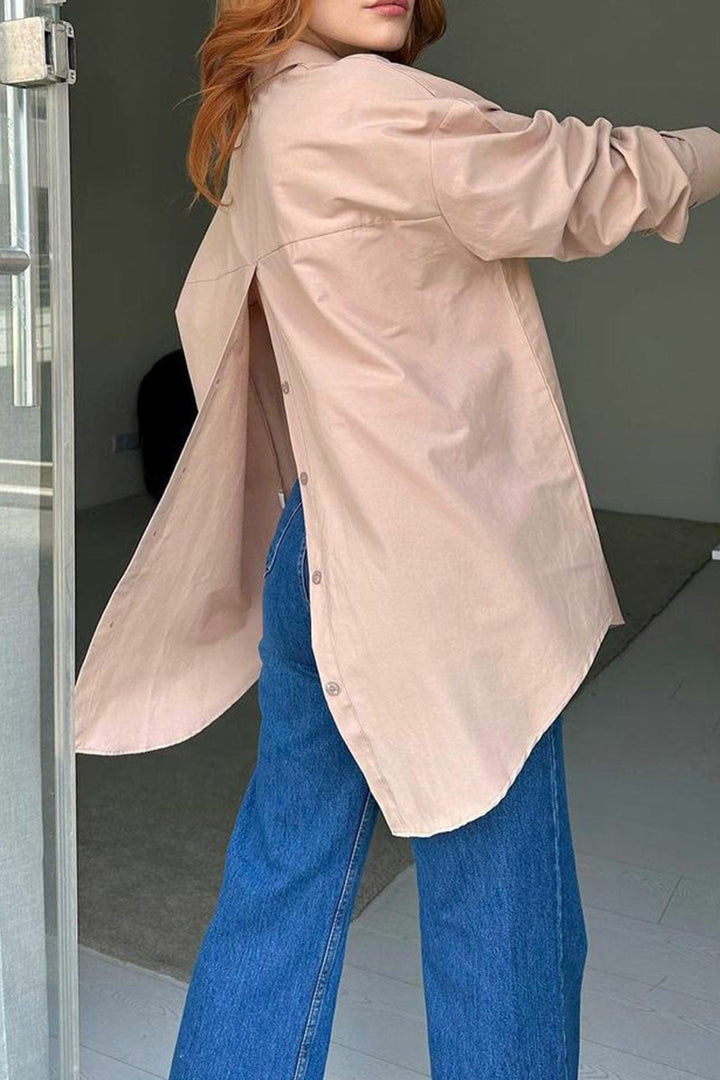 Single-breasted Back Slit Solid Blouse White · L