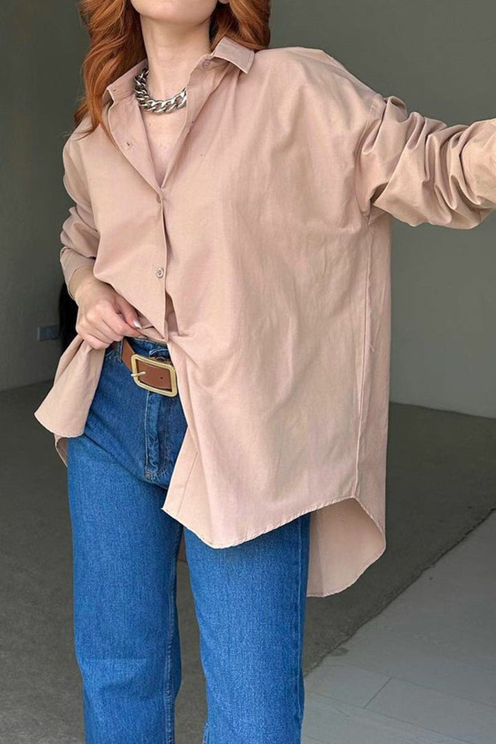 Single-breasted Back Slit Solid Blouse White · XL