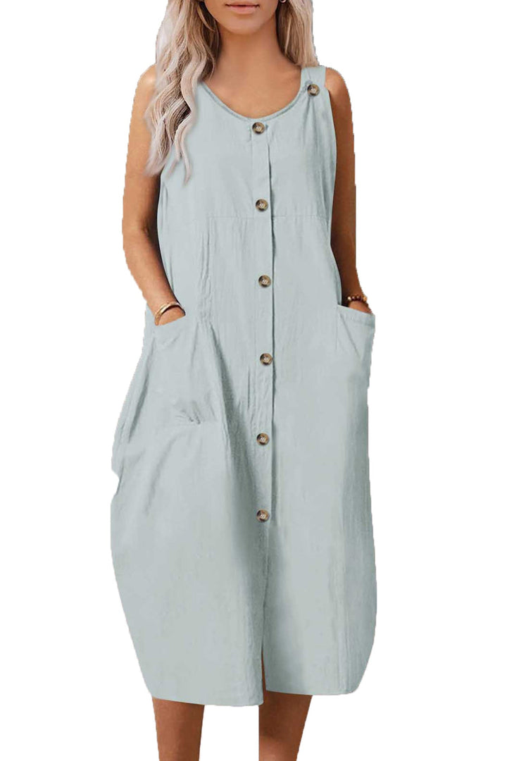 Single-breasted Pocketed Cotton Sundress Grey · L