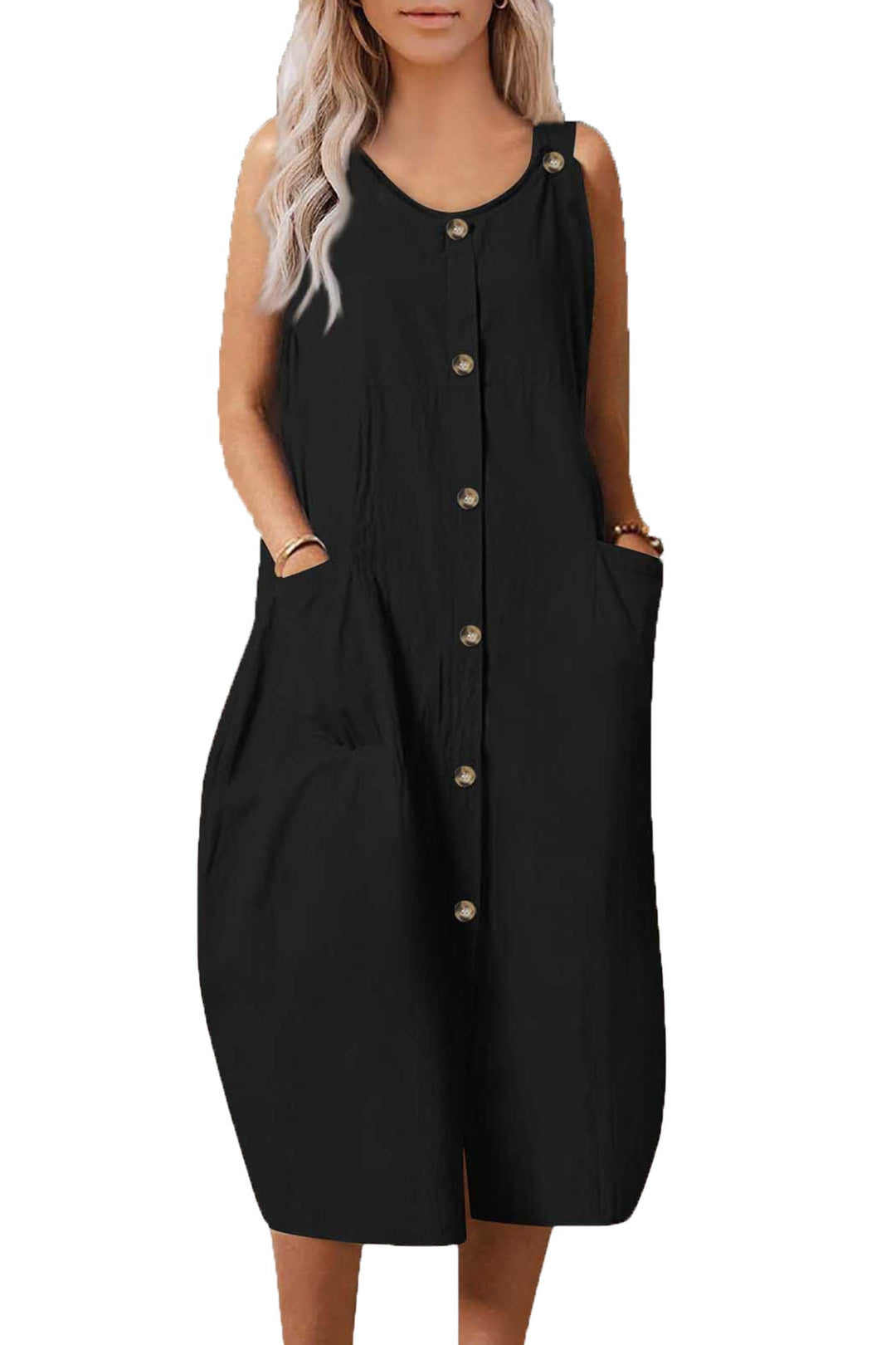 Single-breasted Pocketed Cotton Sundress Wine · XL