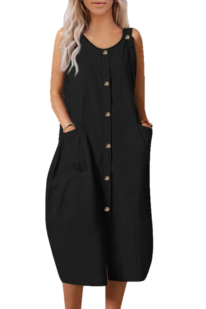 Single-breasted Pocketed Cotton Sundress Wine · XL