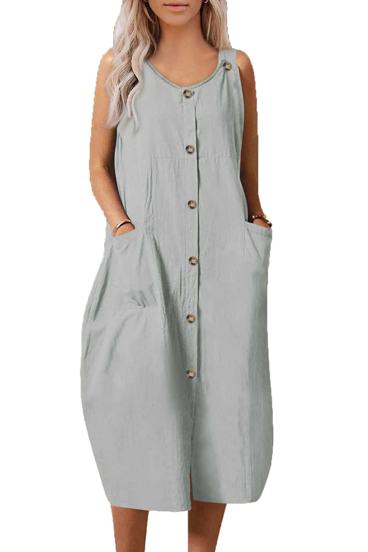 Single-breasted Pocketed Cotton Sundress Wine · S