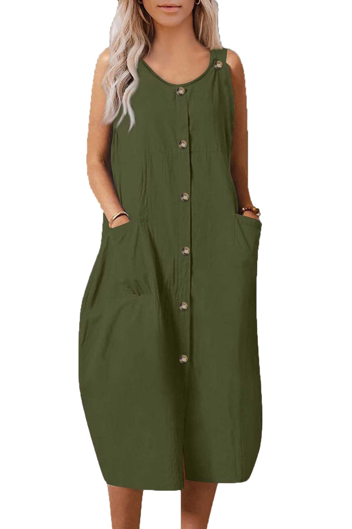 Single-breasted Pocketed Cotton Sundress Wine · L