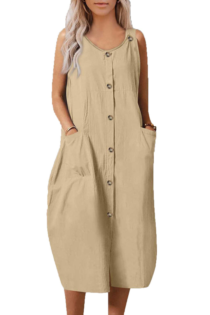 Single-breasted Pocketed Cotton Sundress Wine · M