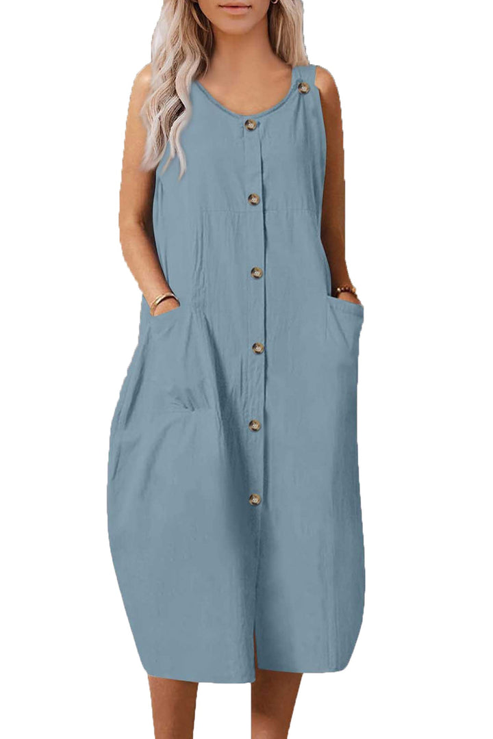 Single-breasted Pocketed Cotton Sundress Wine · 3XL