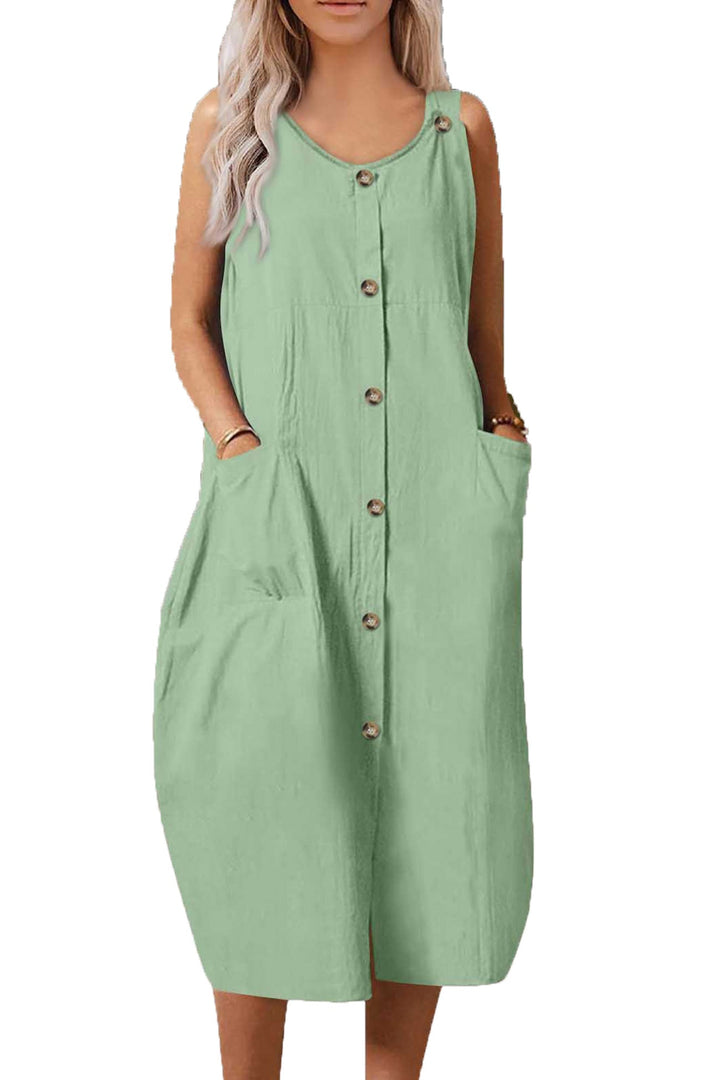 Single-breasted Pocketed Cotton Sundress Grey · S