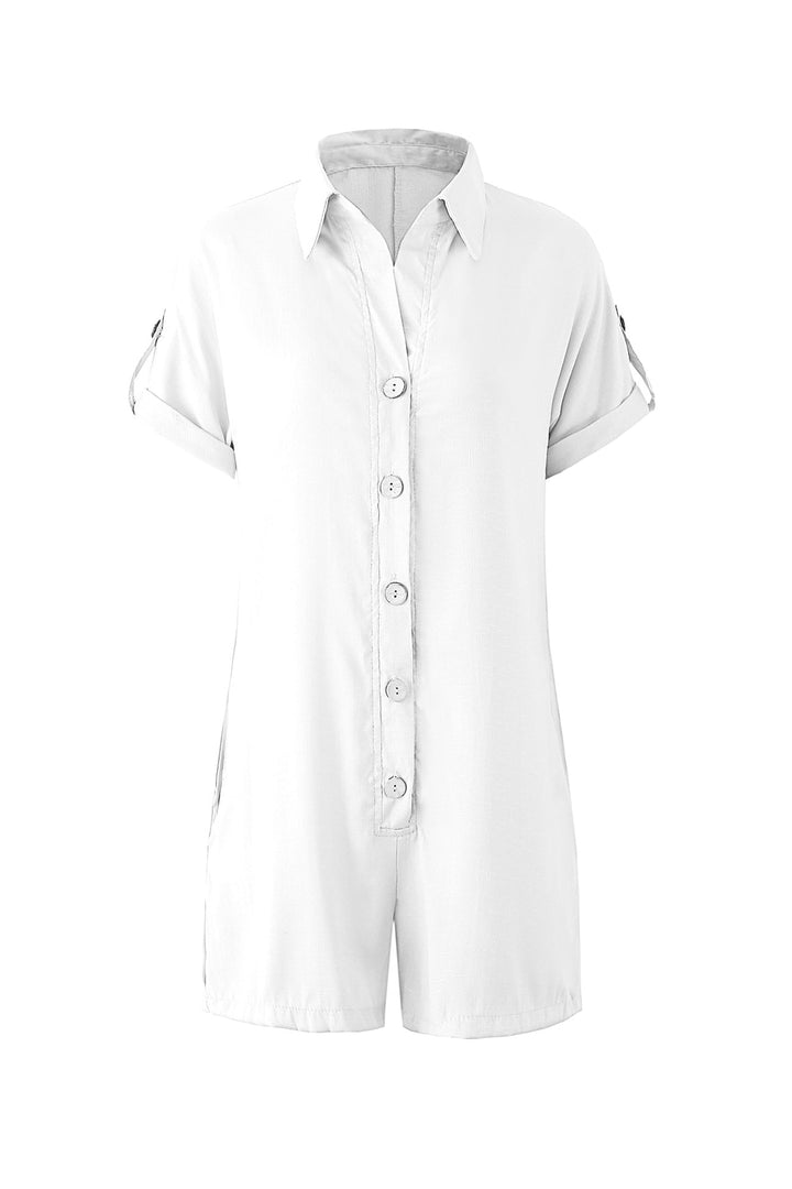 Single-breasted Pocketed Shirt Rompers White · 2XL