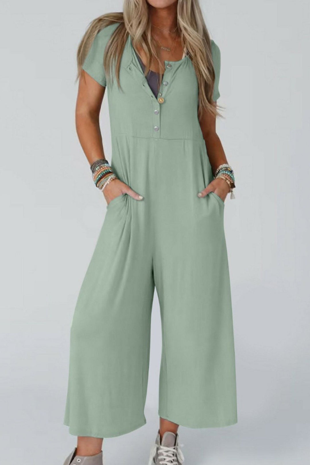 Single-breasted Short Sleeve Pocketed Jumpsuits Orange · L