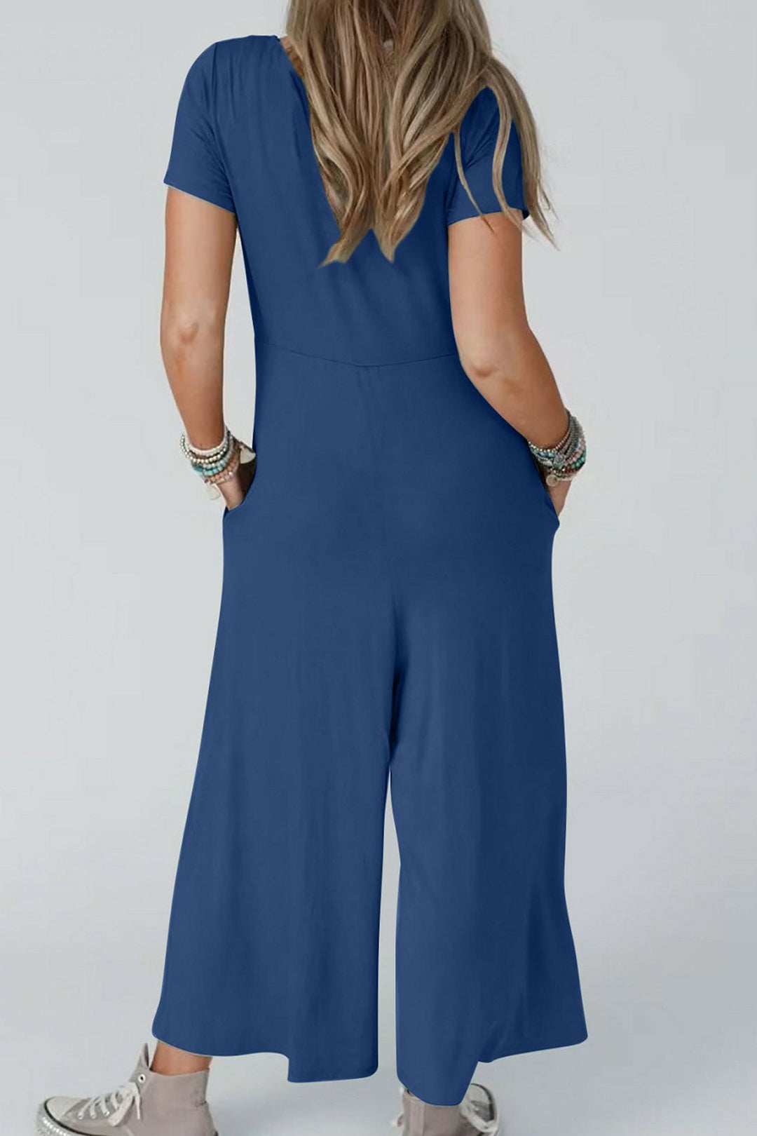 Single-breasted Short Sleeve Pocketed Jumpsuits Coffee · XL