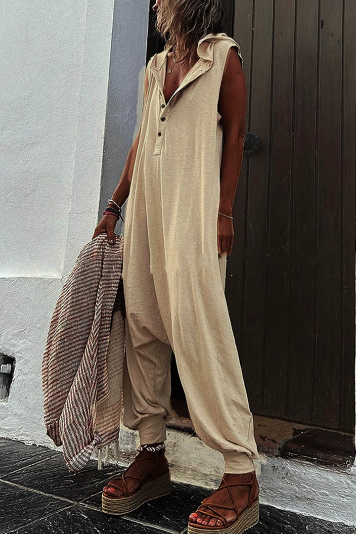 Single-breasted Sleeveless Hooded Jumpsuit Lavender · XL