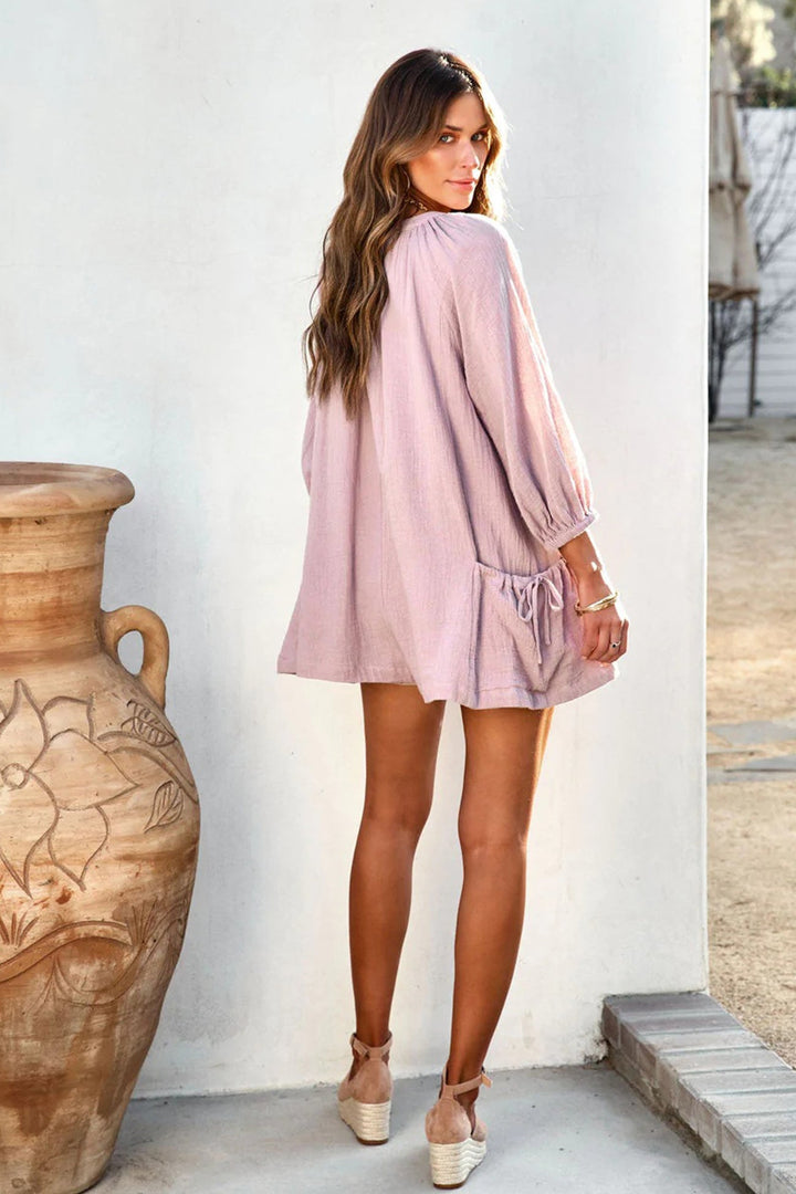 Single-breasted Solid Color Loose Rompers Pink · L