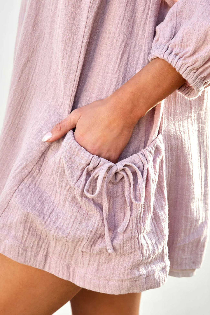 Single-breasted Solid Color Loose Rompers Pink · XL