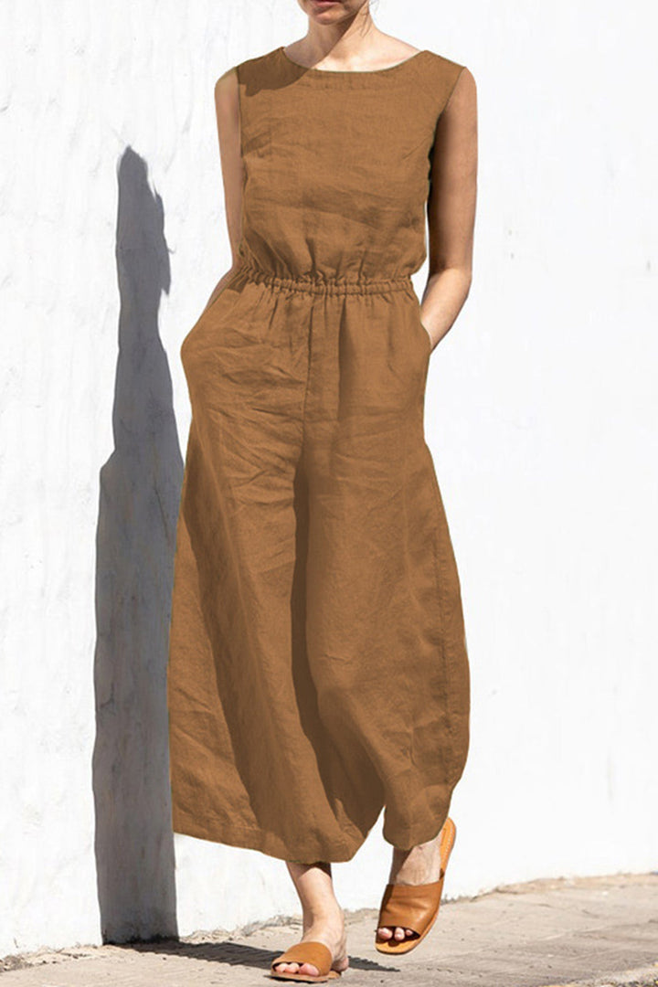 Sleeveless Button-back Cotton Jumpsuits Black · S