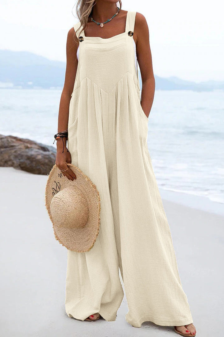 Sleeveless Button-down Jumpsuits Khaki · M