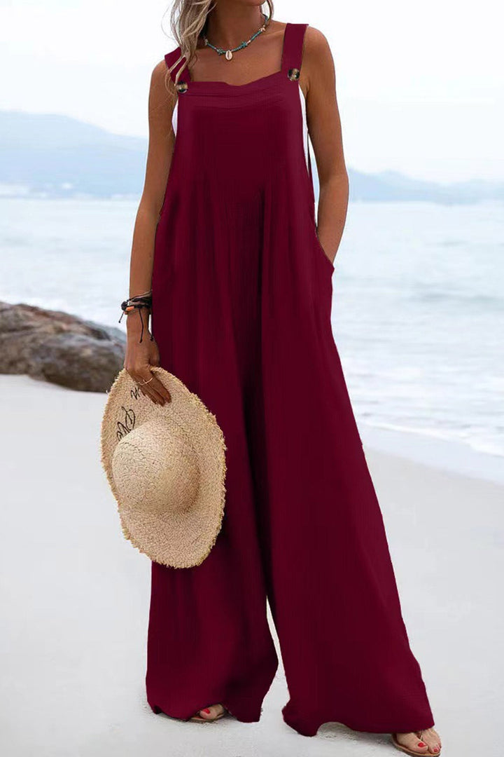 Sleeveless Button-down Jumpsuits Pink · XL