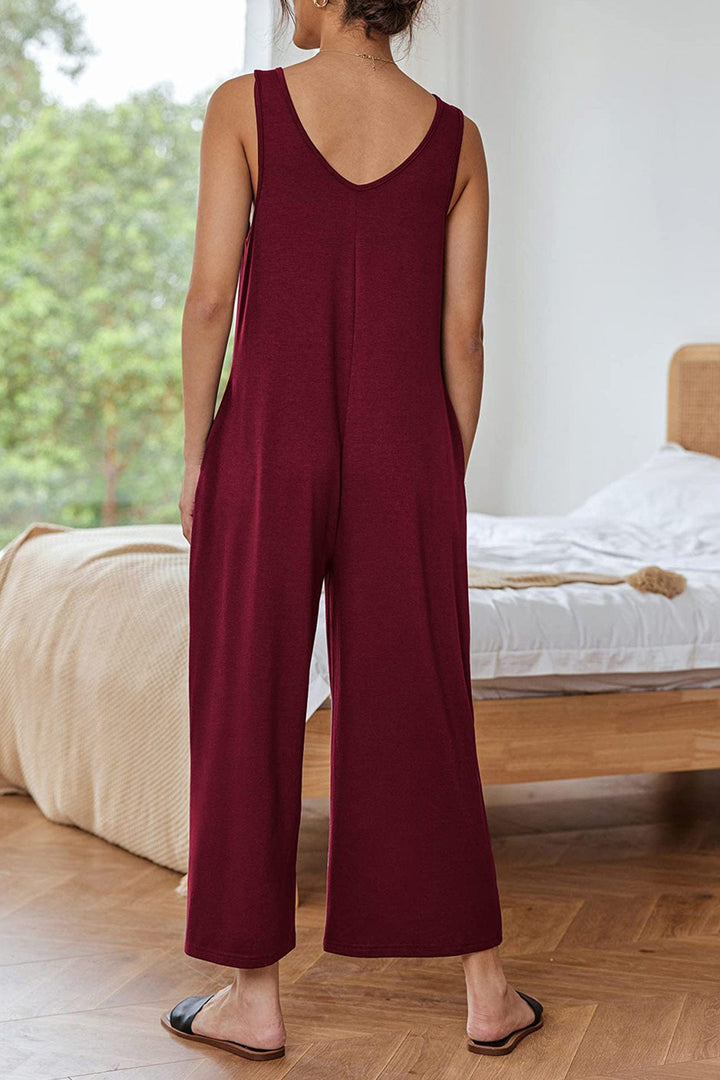 Sleeveless Pocketed Wide Leg Jumpsuits Black · M