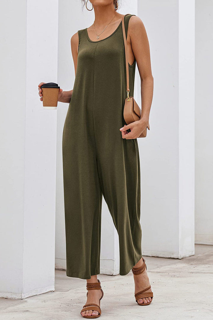 Sleeveless Pocketed Wide Leg Jumpsuits Grey · L
