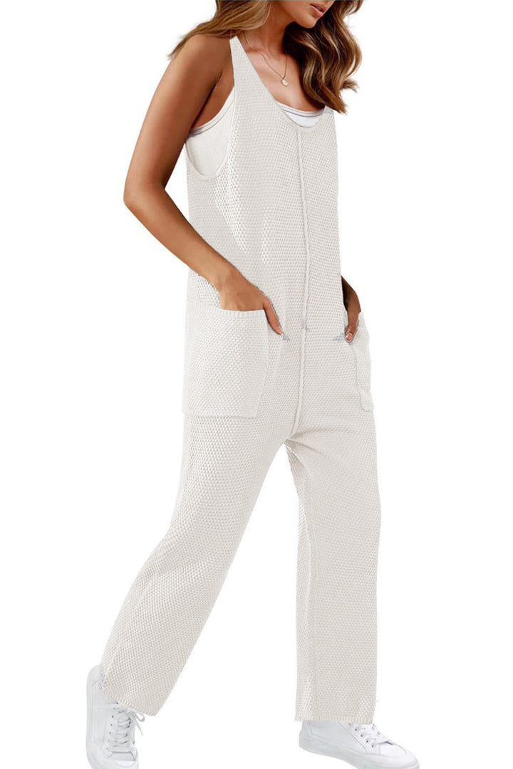 Sleeveless U Neck Dual Pocket Overalls Black · 2XL