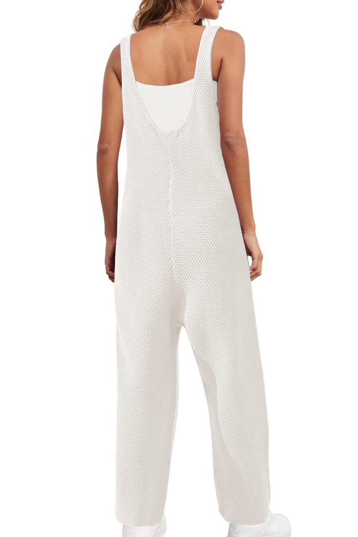 Sleeveless U Neck Dual Pocket Overalls Black · 3XL