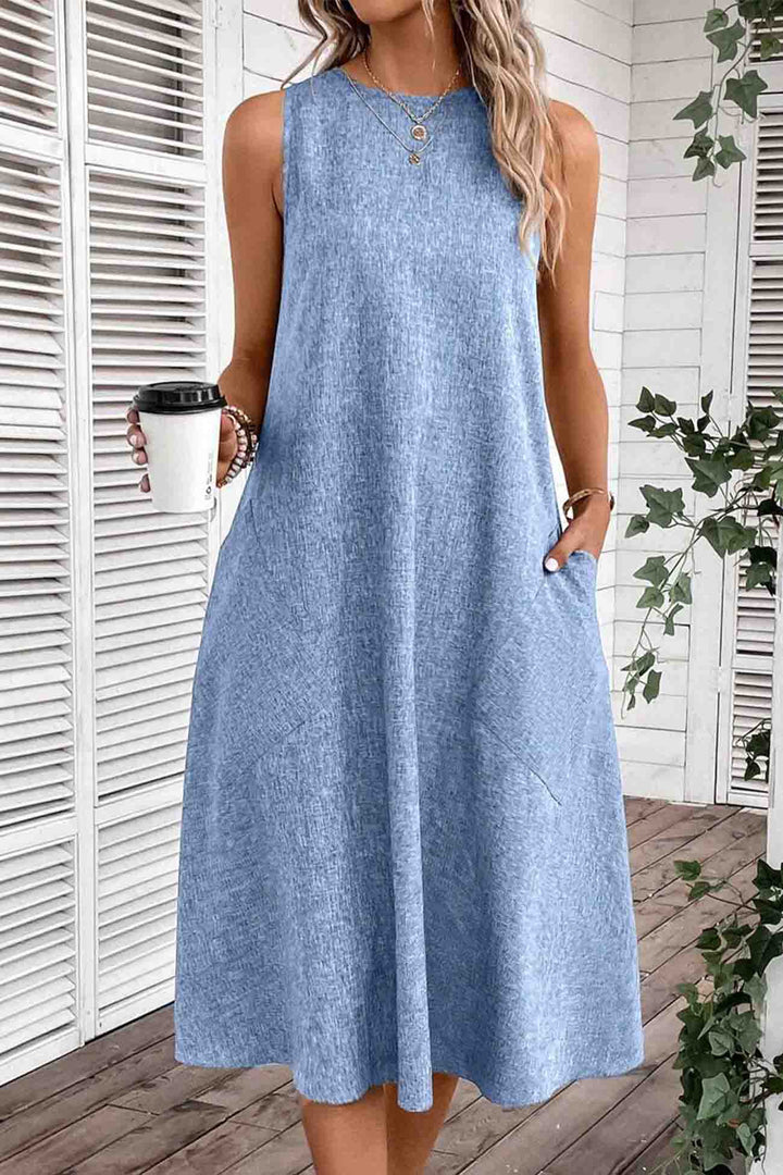 Sleeveless Pocket Midi Dress Pink · 2XL