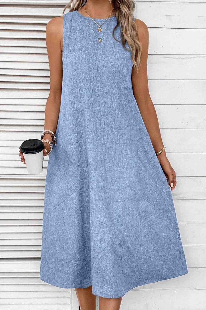 Sleeveless Pocket Midi Dress Light Blue · S