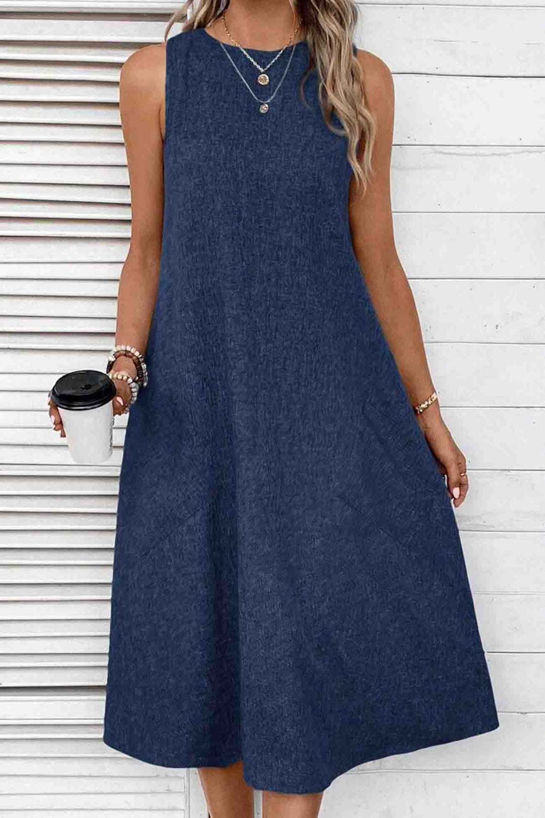 Sleeveless Pocket Midi Dress Grey · S