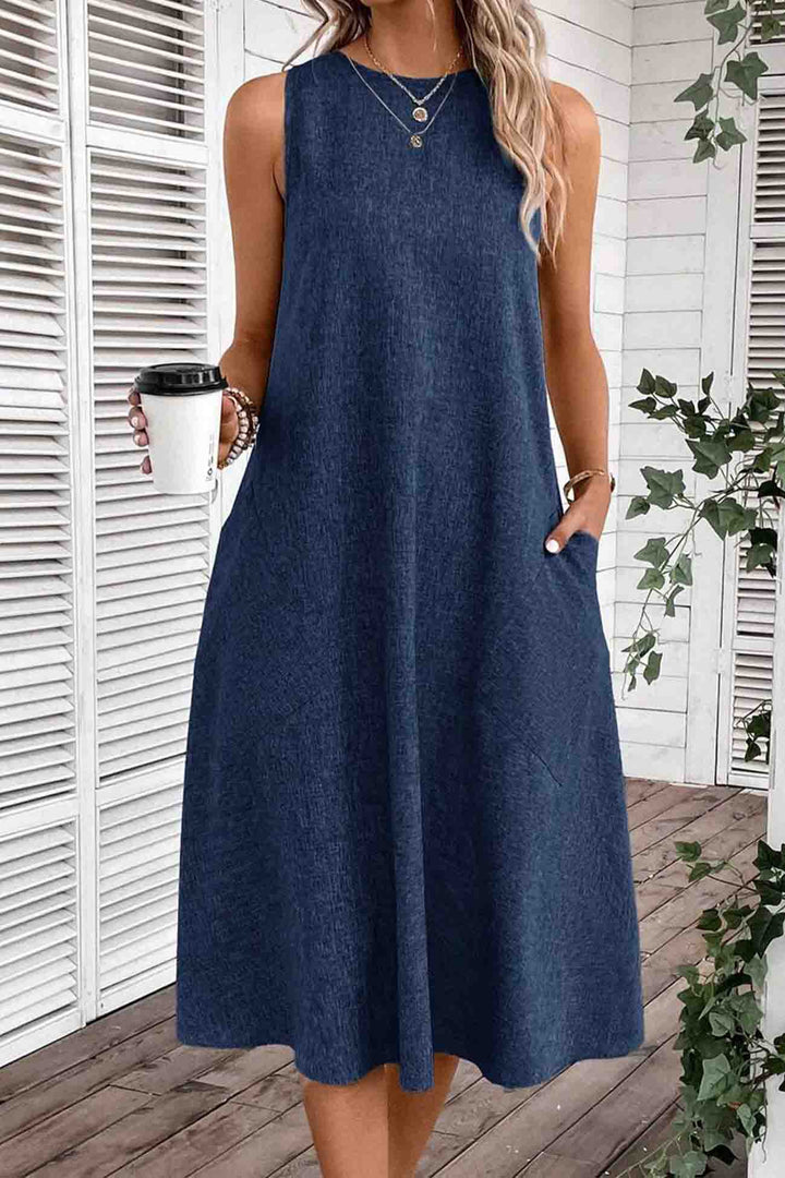 Sleeveless Pocket Midi Dress Grey · M